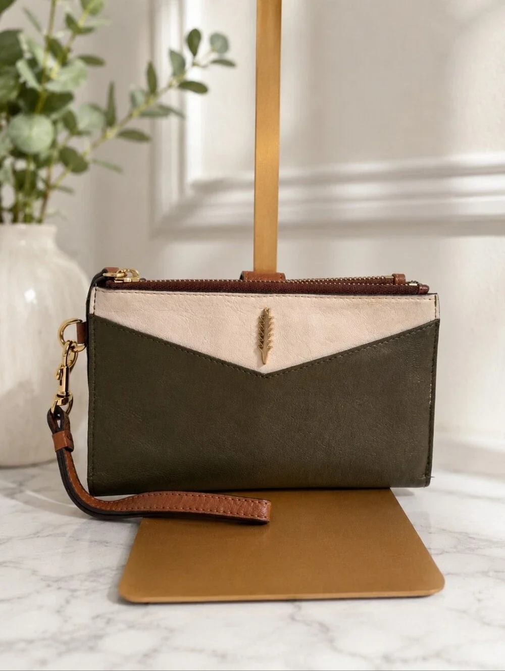 Thacker Leather Colorblock Zip Around Wristlet Wallet Organizer